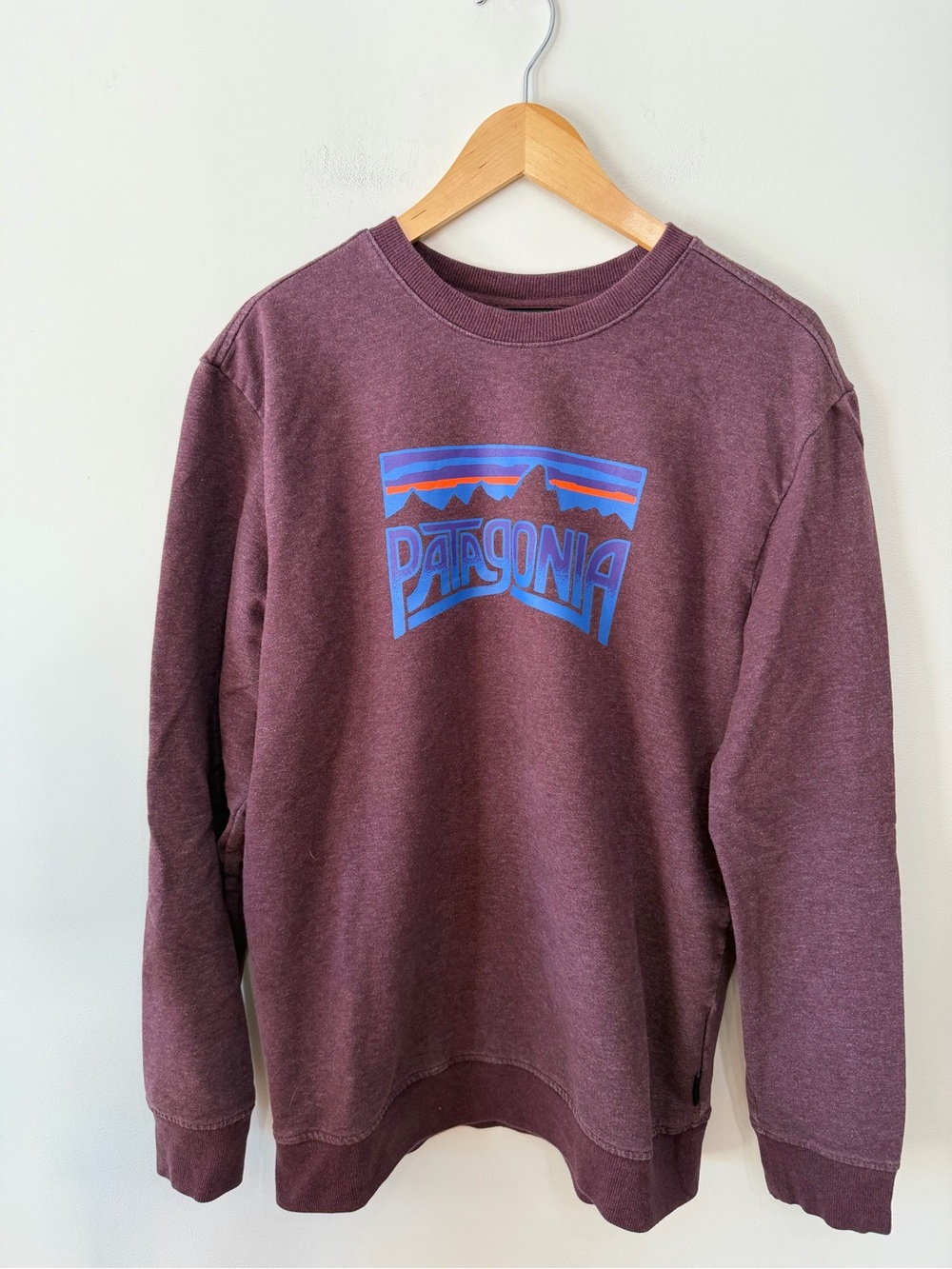 Patagonia Fitz Roy Crewneck Sweatshirt Graphic Logo Cotton Pullover Red Men’s M
